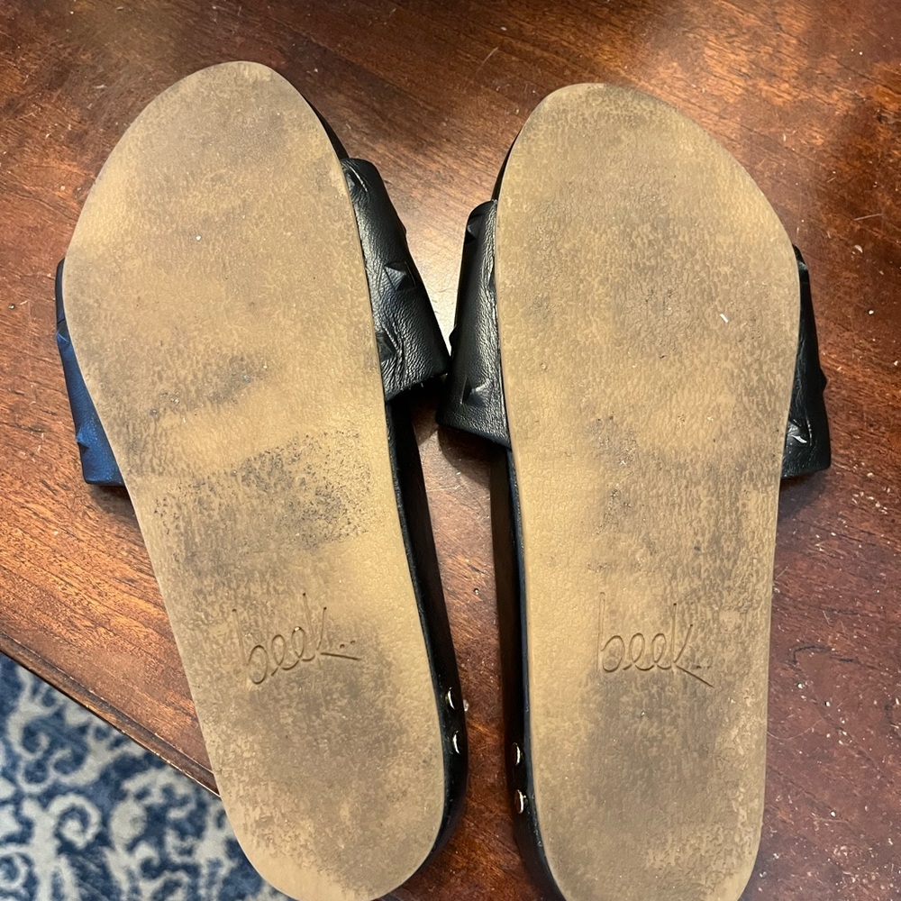 Beek Black Studded Slide Sandals Leather - Picture 4 of 8
